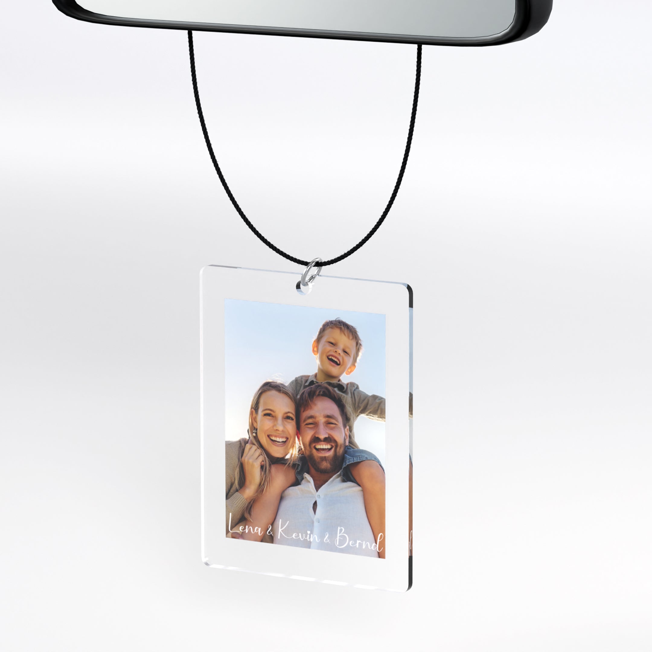 Foto Spiegelanhänger personalisiert mit Foto und Wunschtext - Beidseitig bedruckt aus Acrylglas - Auto Anhänger für Spiegel - Autogeschenk