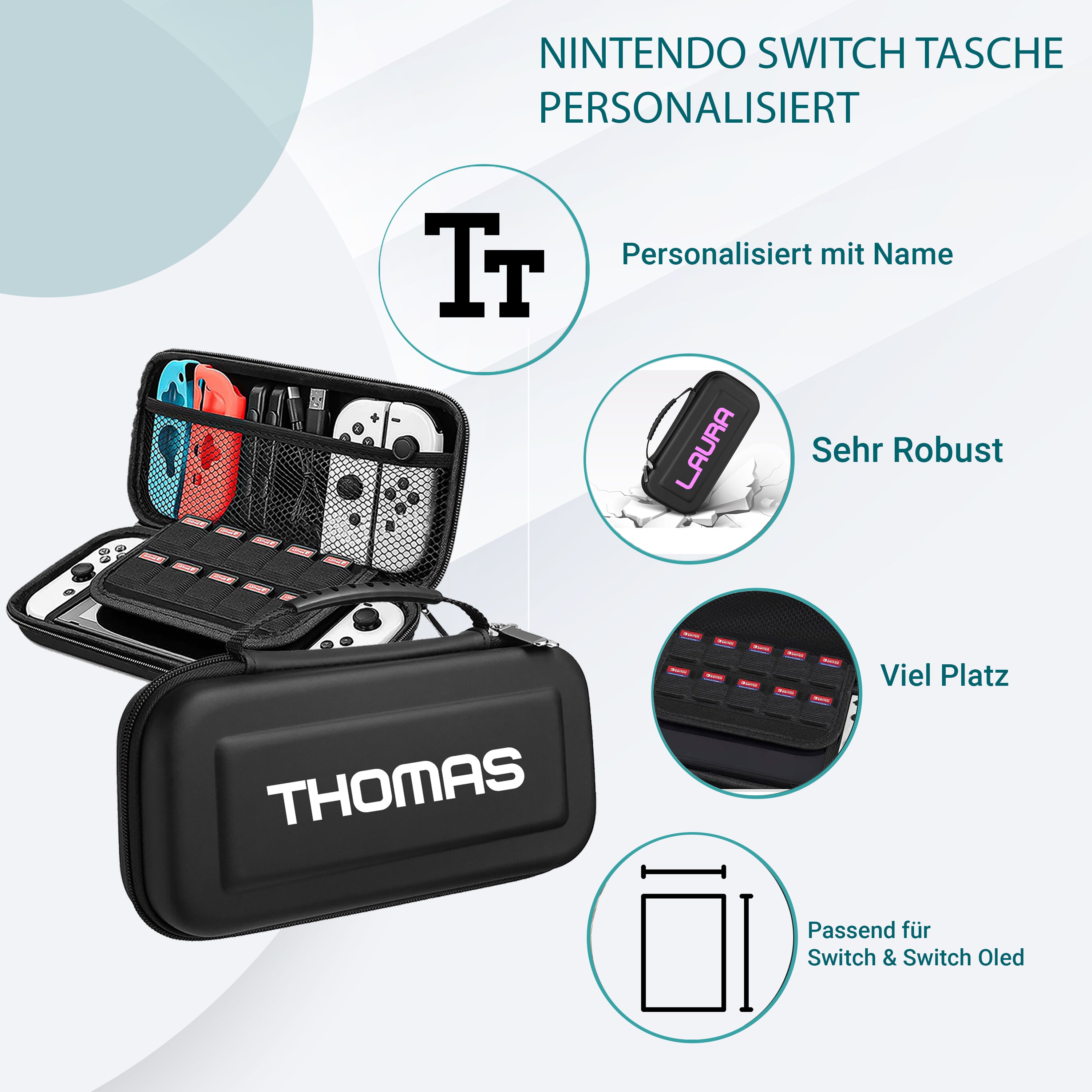 Switch Tragetasche personalisiert mit Name Kompatibel Nintendo Switch und Switch OLED-Konsole Schutzhülle Tasche mit viel Platz für Spiele Besuche den Bl4ckPrint-Store