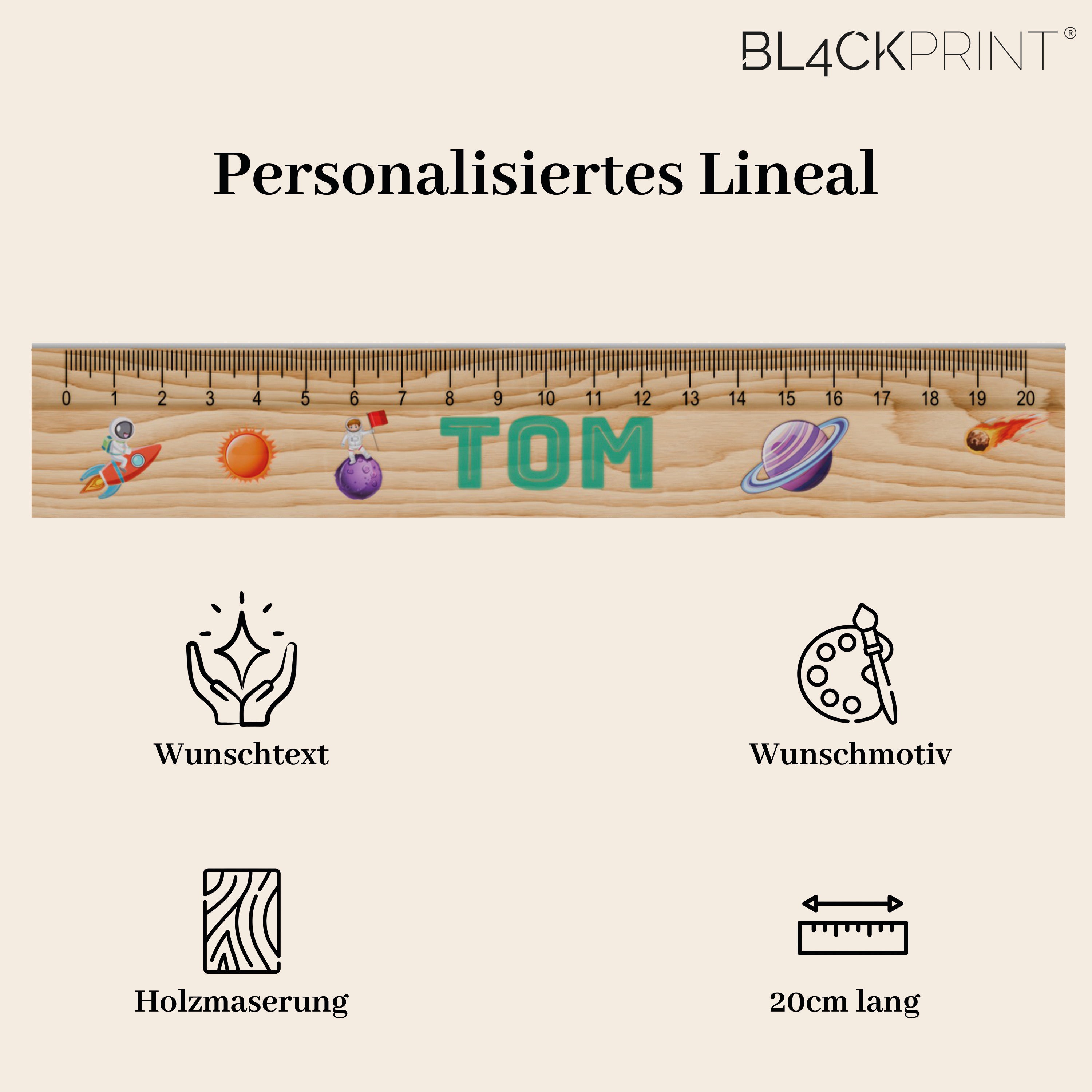 Personalisiertes Lineal zur Einschulung mit Name - Verschiedene Motive - 20cm Holz Lineal - Geschenk für den Schulanfang zur Schuleinführung - für Mächden und Jungen
