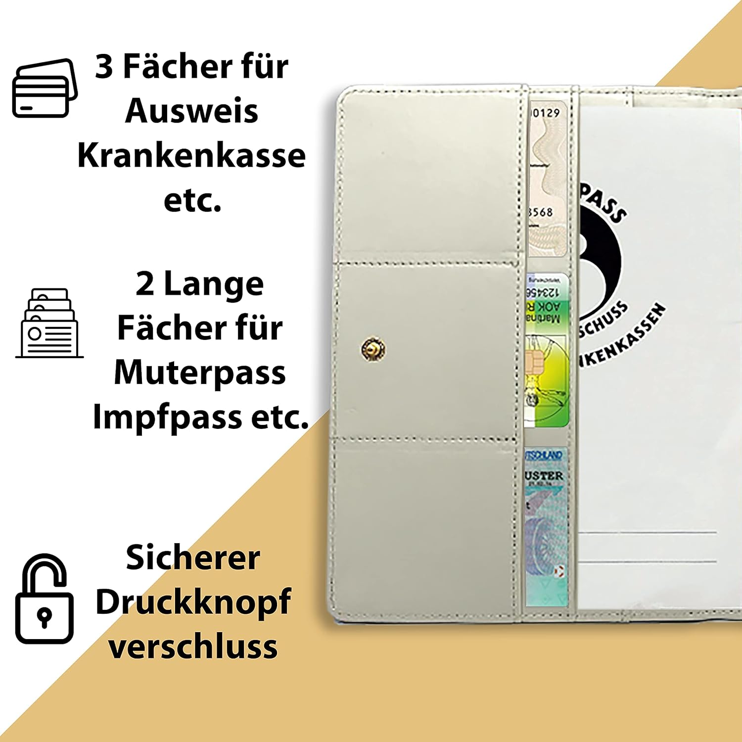Mutterpasshülle aus Kunstleder Organizer für Impfpass Mutterpass Ultraschallbilder mit vielen Fächern
