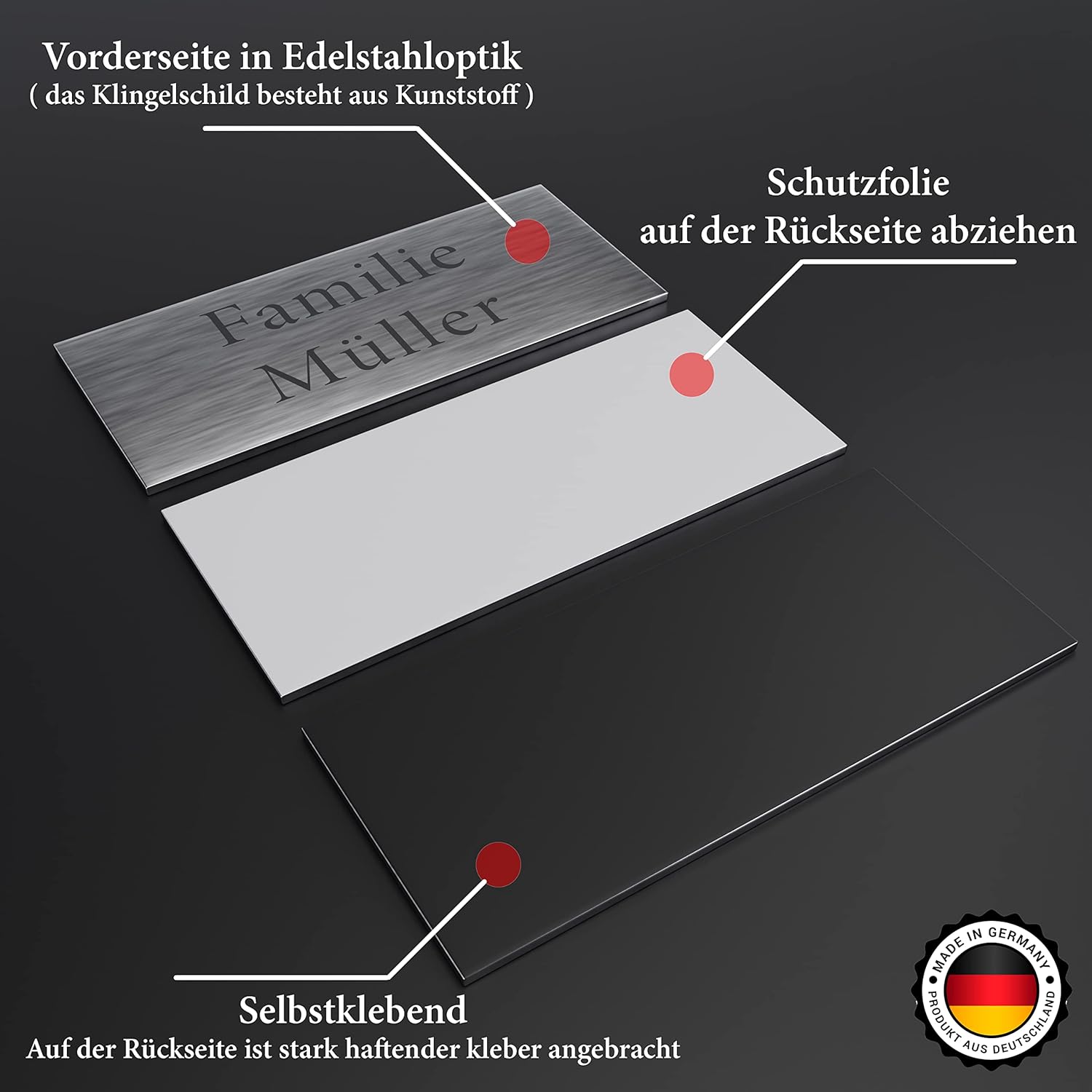 2x Klingelschild selbstklebend Briefkastenschild - Briefkasten Namensschild