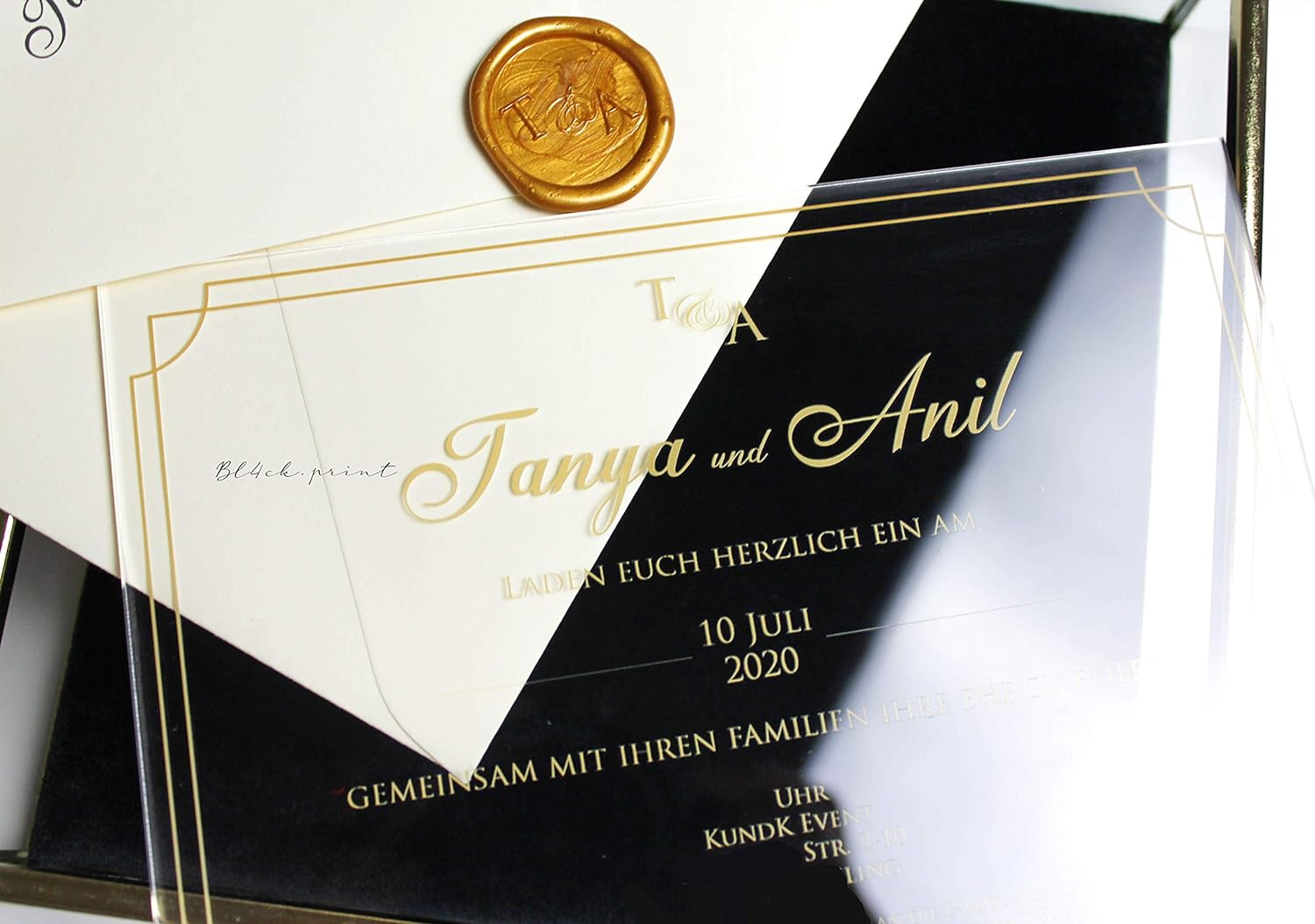 Modell 5 - Einladungskarten aus Acrylglas personalisierbar - Plexiglasscheiben für Hochzeitseinladung