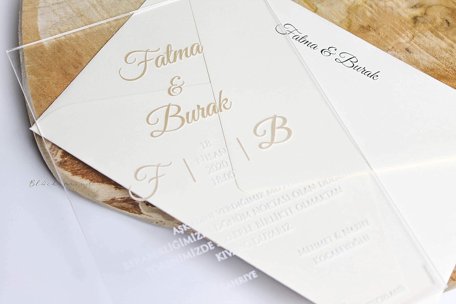 Modell 4 - Einladungskarten aus Acrylglas personalisierbar - Plexiglasscheiben für Hochzeitseinladung