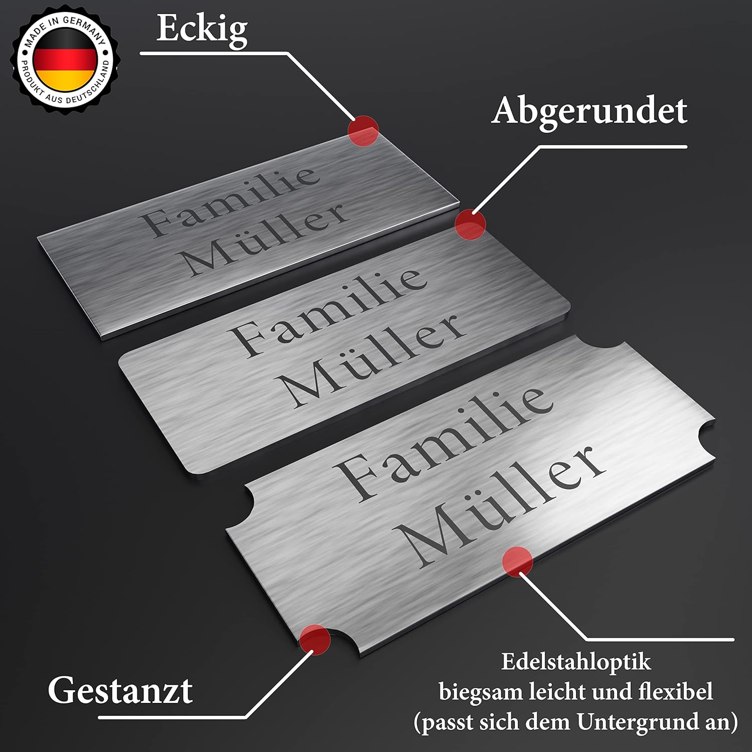 2x Klingelschild selbstklebend Briefkastenschild - Briefkasten Namensschild