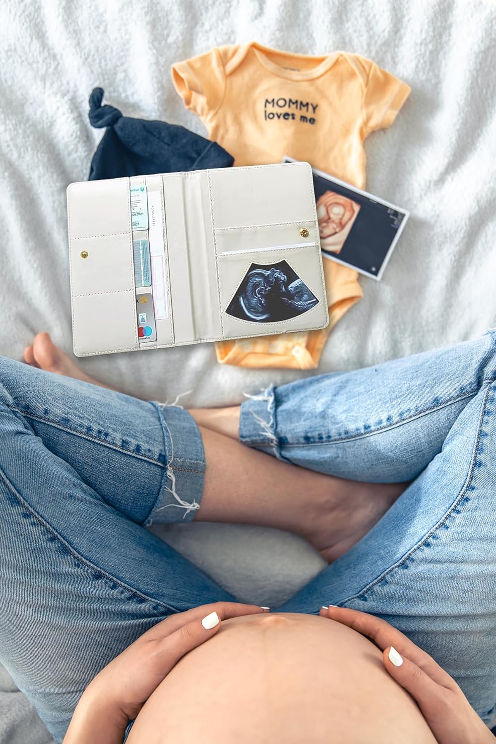Mutterpasshülle aus Kunstleder Organizer für Impfpass Mutterpass Ultraschallbilder mit vielen Fächern