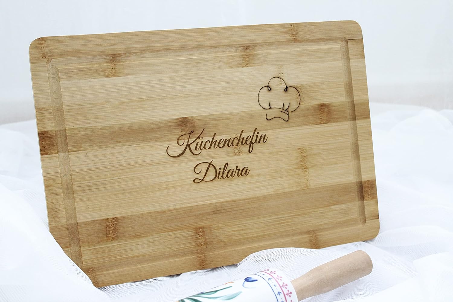 Küchenbrett aus Bambus mit Gravur - Bambus Schneidebrett mit Motiv 36x26x2