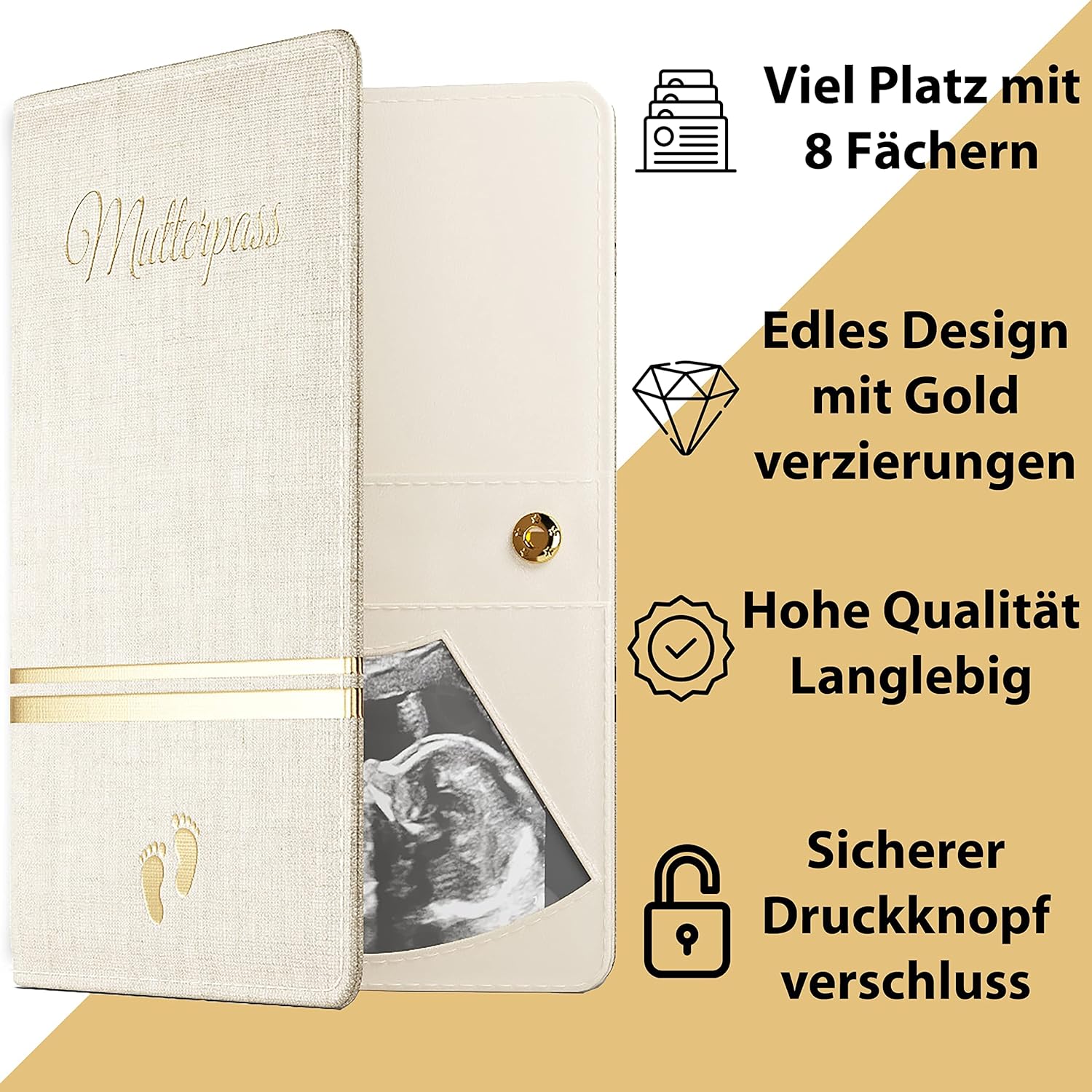 Mutterpasshülle aus Kunstleder Organizer für Impfpass Mutterpass Ultraschallbilder mit vielen Fächern
