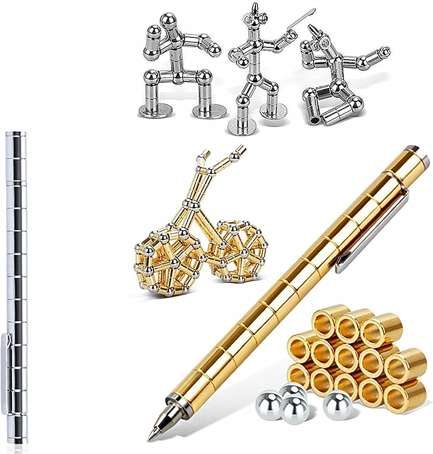 Fidget Pen Magnet Stift (13 Ringe, 12 Kugeln) Gravity Pen auswechselbare Mine