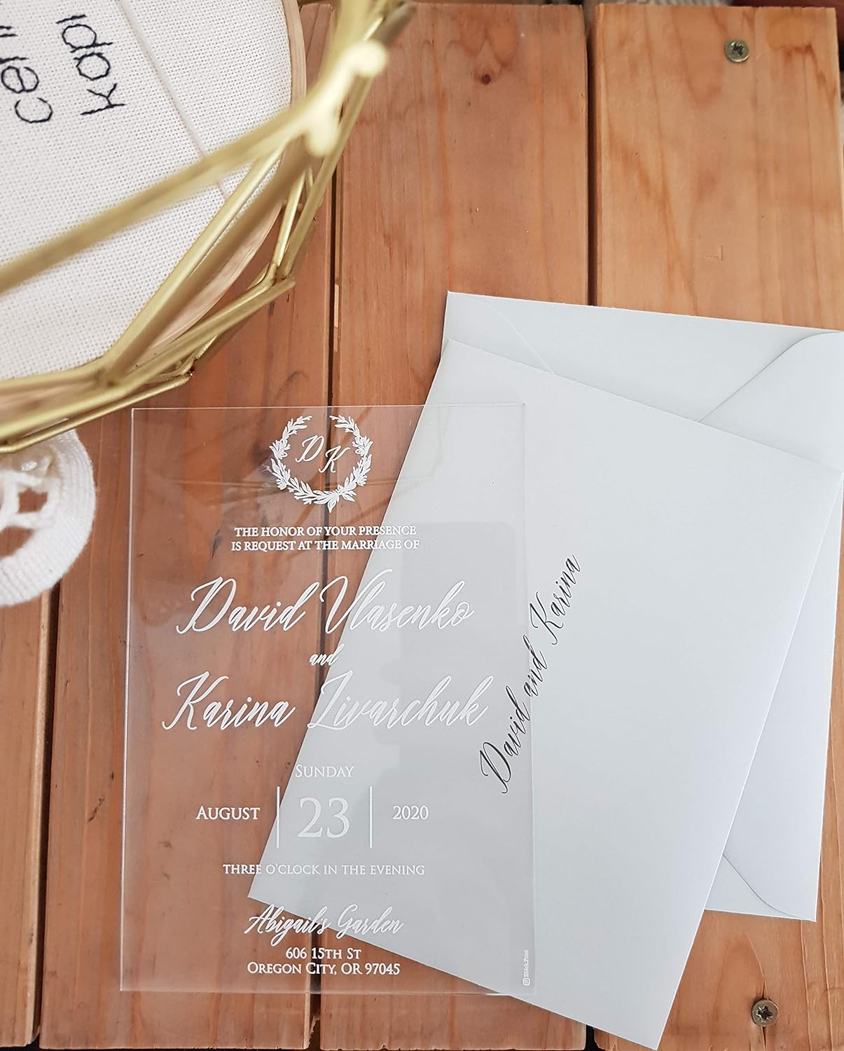 Modell 1 - Einladungskarten aus Acrylglas personalisierbar - Plexiglasscheiben für Hochzeitseinladung