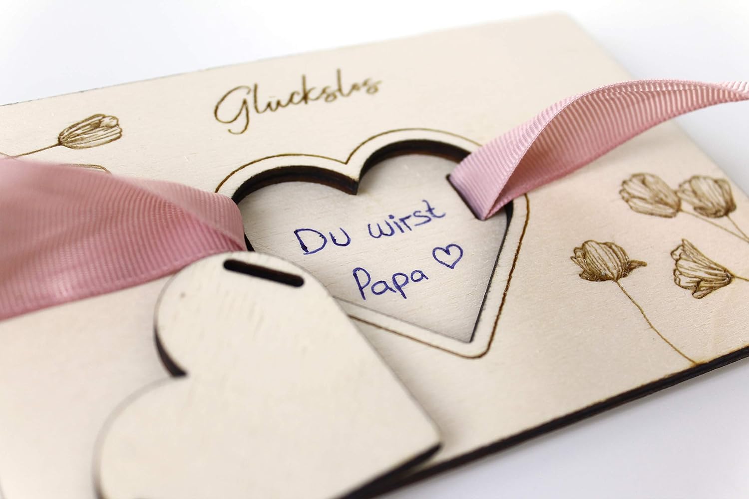 2x Glückslos aus Holz mit persönlichem Text - Schwangerschaft verkünden Überraschung