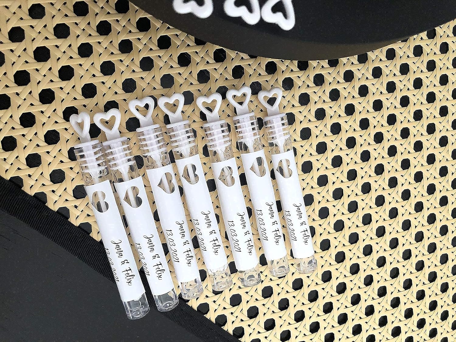 Set of 24 customizable soap bubble tubes - label with name and date - with bubble liquid