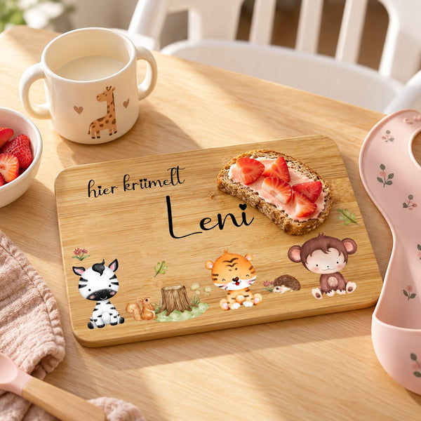 Children's breakfast board can be personalized with a name