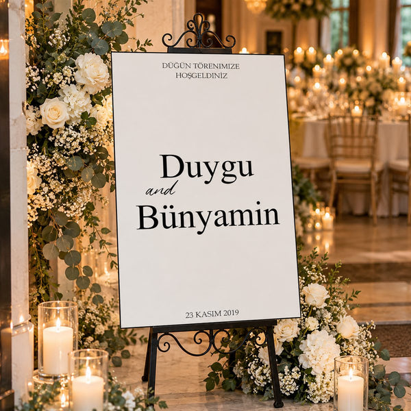 Wedding reception table personalized with name and date