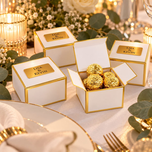 10x guest gift boxes personalized with gold plates