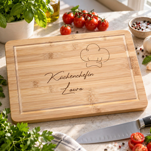 Schneidebrett aus Bambus mit Gravur (36 × 26 cm)