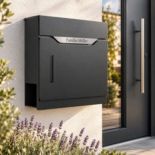 Premium mailbox with newspaper compartment and viewing window anthracite