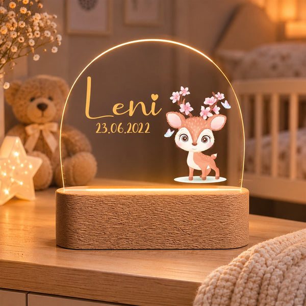Night light children's baby personalized acrylic deer with name and date