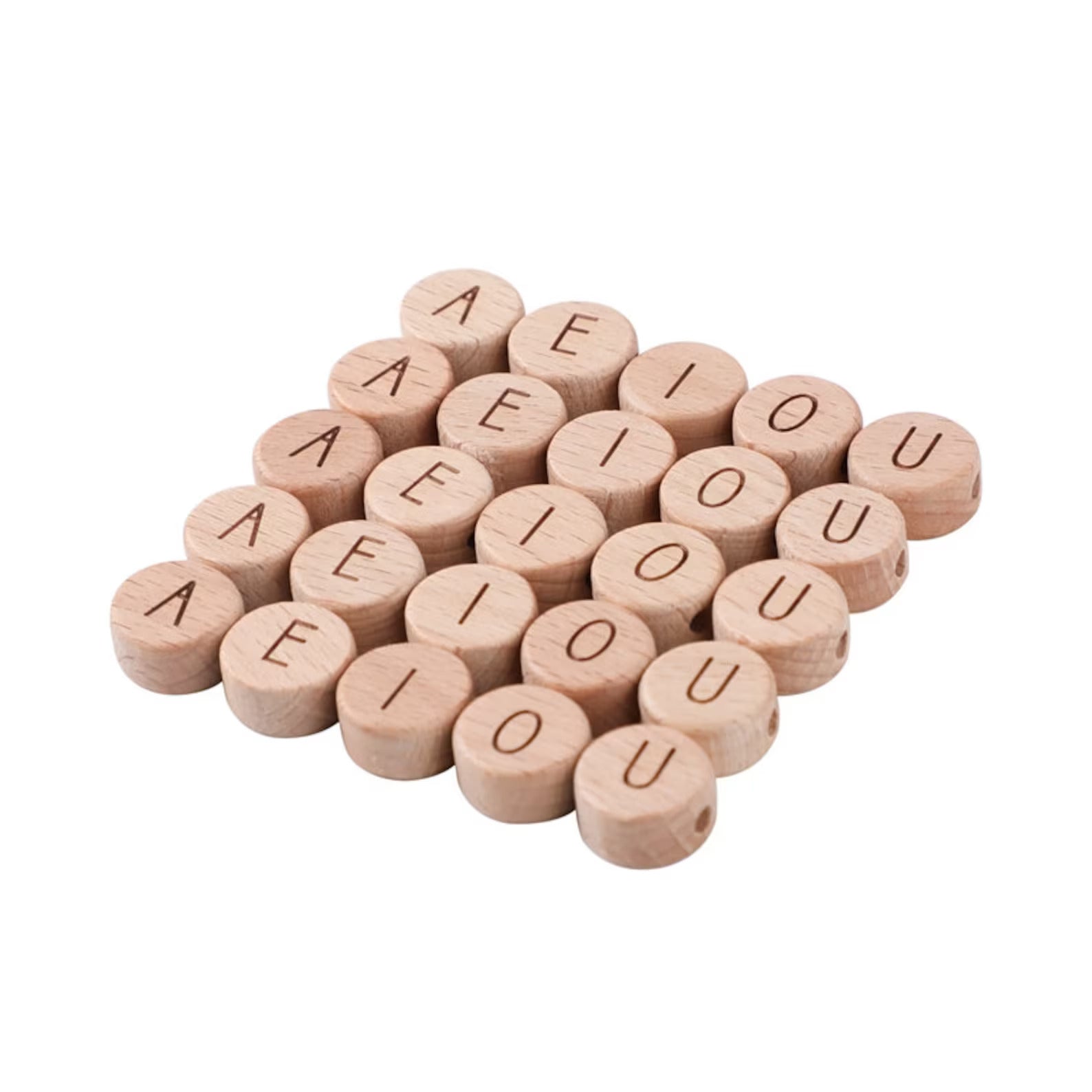 Holzbuchstaben Perlen Rund Flach 15mm DIY Schnullerkette zum auffädeln