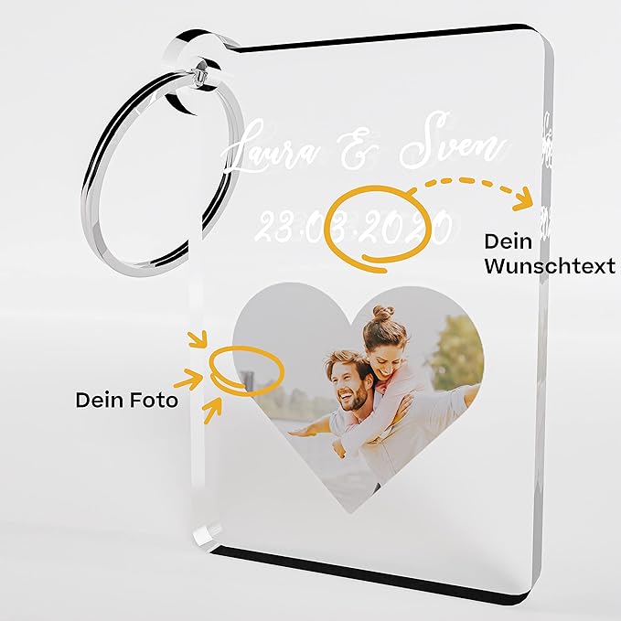 Foto Schlüsselanhänger Personalisiert mit eigenm Foto und Wunschtext Acrylglas
