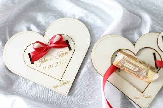 Geldgeschenk Hochzeit Personalisiert Herzform aus Holz mit Band