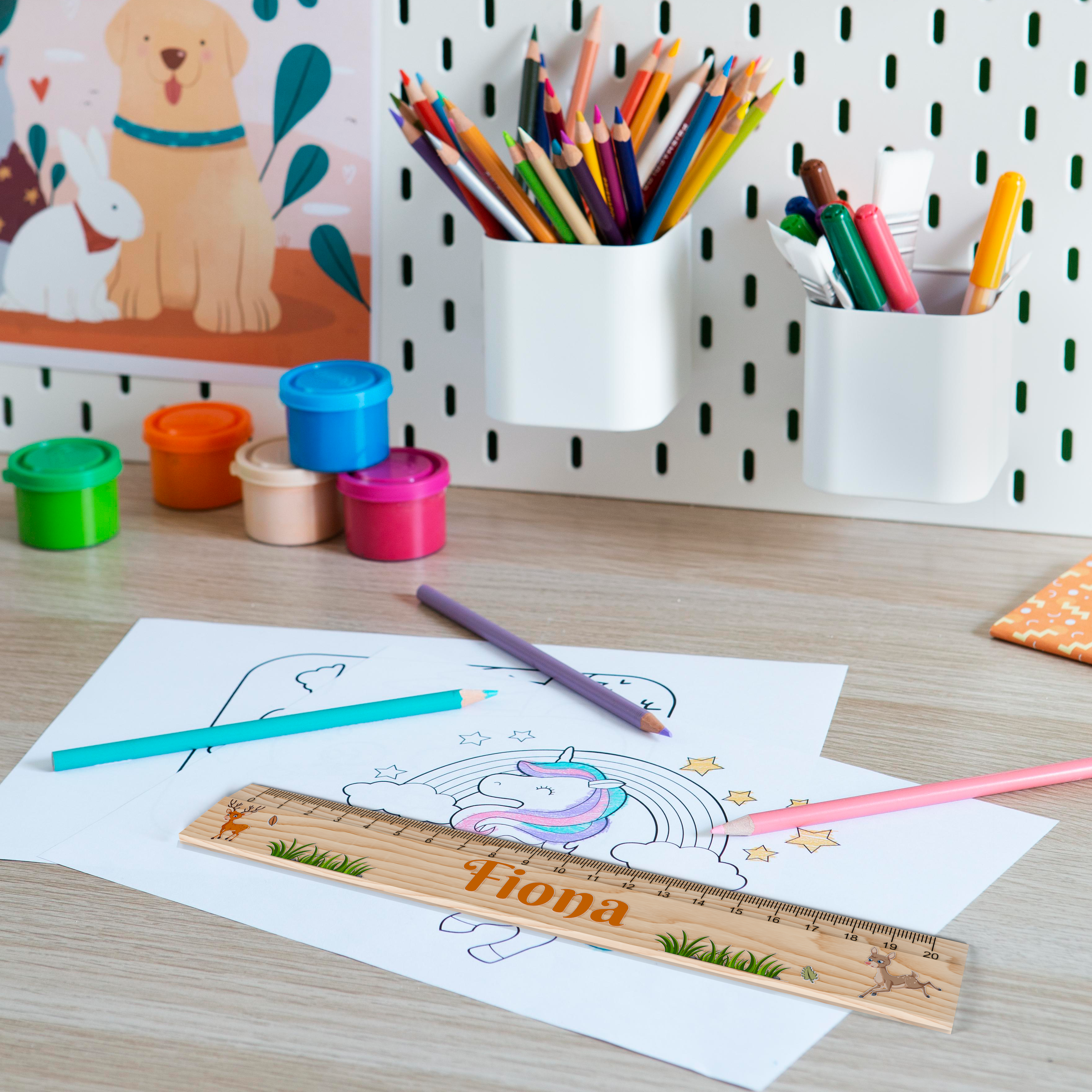 Personalisiertes Lineal zur Einschulung mit Name - Verschiedene Motive - 20cm Holz Lineal - Geschenk für den Schulanfang zur Schuleinführung - für Mächden und Jungen