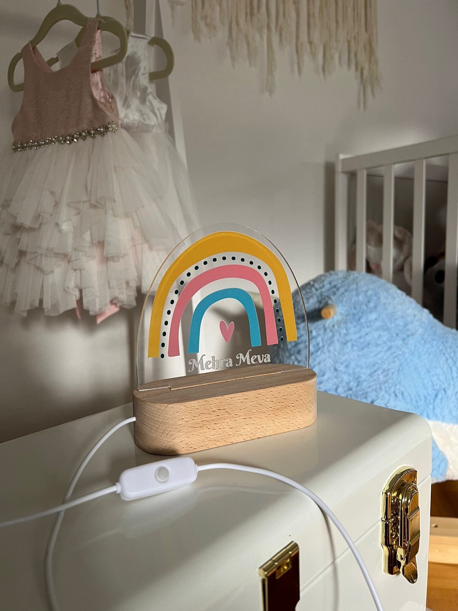 Nachtlicht Kinder Baby Personalisiert Acryl Regenbogen mit Name und Datum
