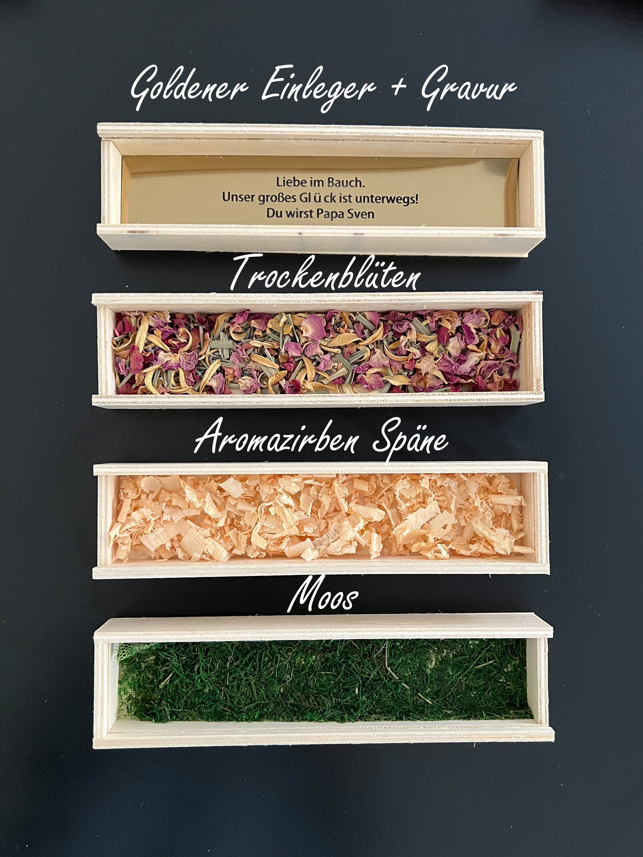 Schwangerschaft verkünden - Holzbox mit persönlicher Gravur - Überraschungsbos Du wirst Papa