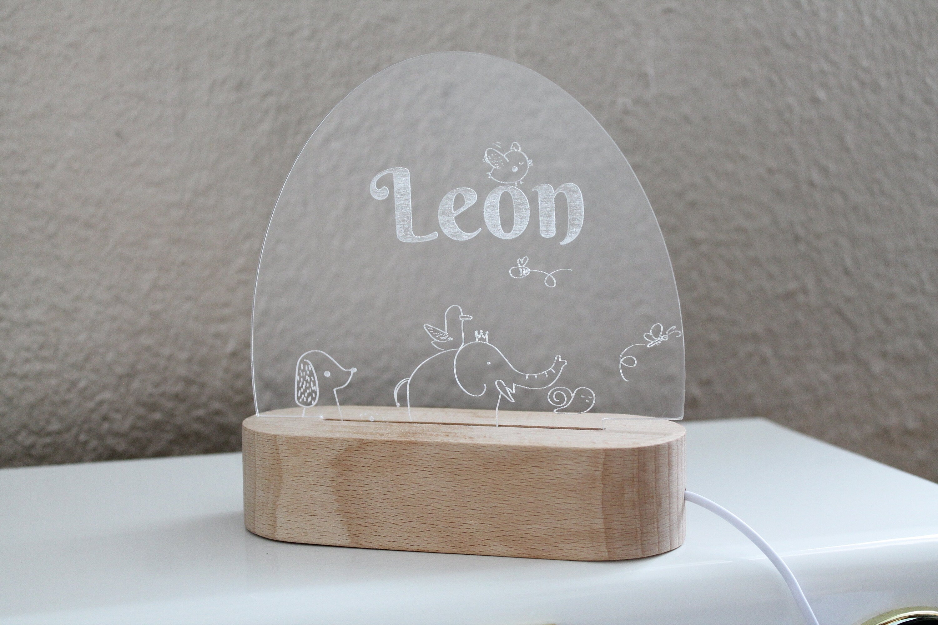 Nachtlicht Kinder Baby Personalisiert Acryl Gravur 1 mit Name und Datum