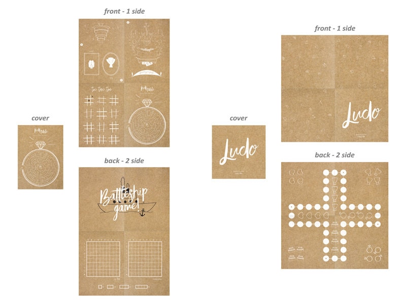 Kinderbeschäftigung Set für die Hochzeit mit Spielkarten / Schiffe versenken / Labyrinth / Wörtersuche /Tic Tac Toe