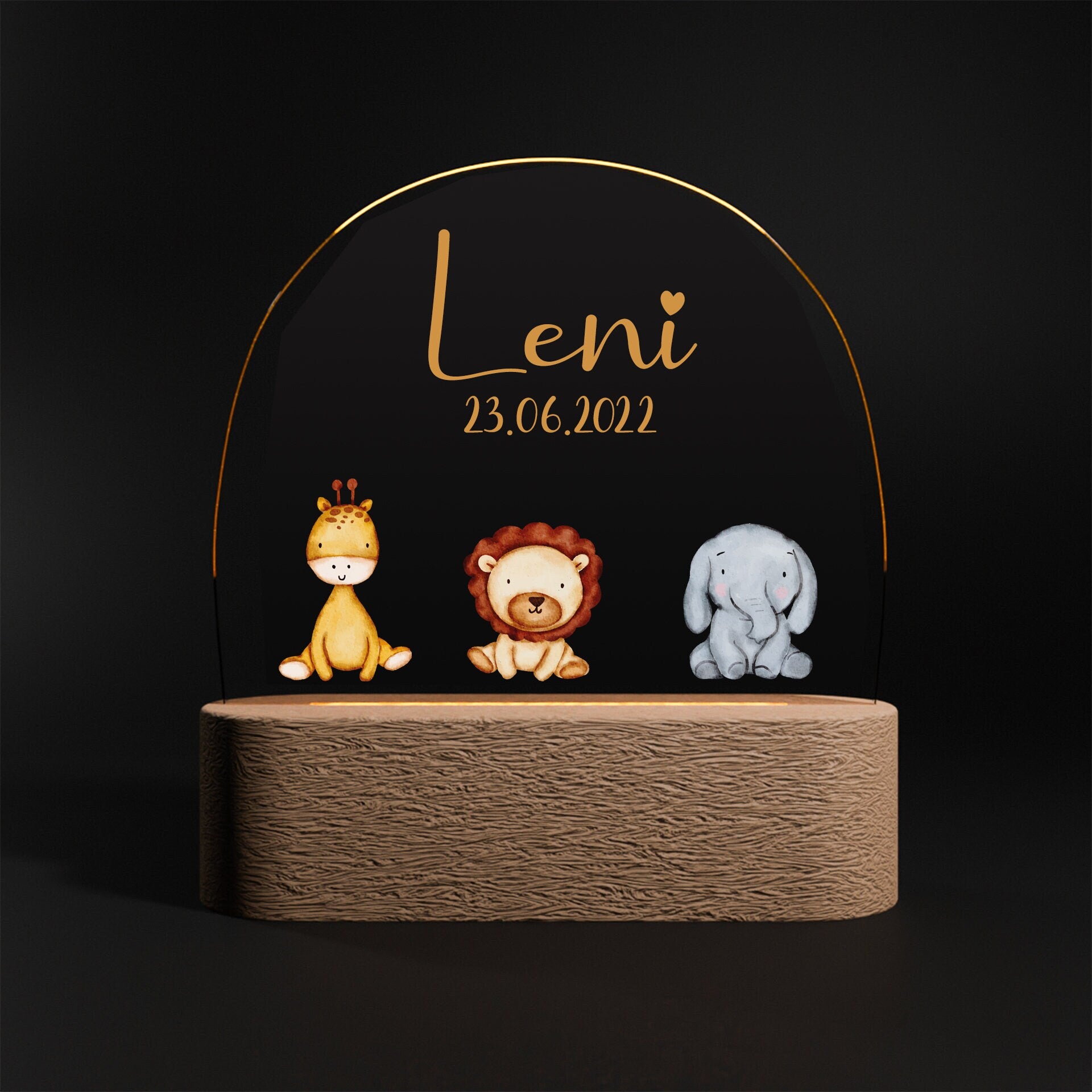 Nachtlicht Kinder Baby Personalisiert Acryl Tiere 3 mit Name und Datum