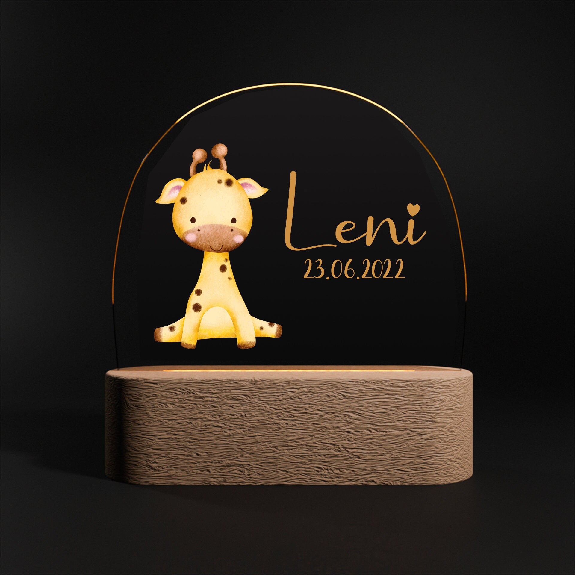 Nachtlicht Kinder Baby Personalisiert Acryl Giraffe mit Name und Datum