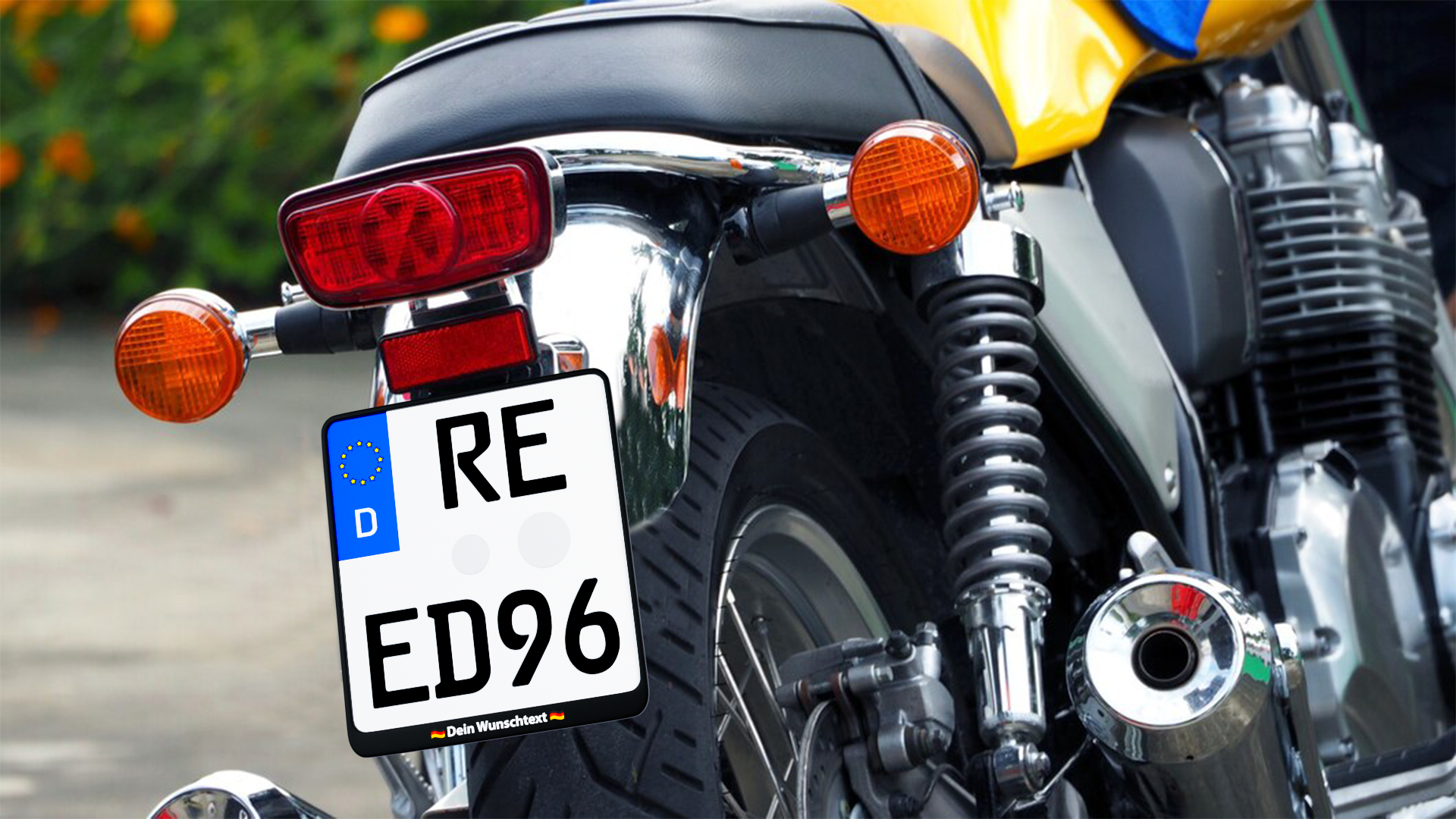 Motorrad Kennzeichenplatte Aluminium 180x200 personalisiert mit Wunschtext und Emojis Universelle Kennzeichenhalter Motorrad Nummernschildhalterung - Wetterfest