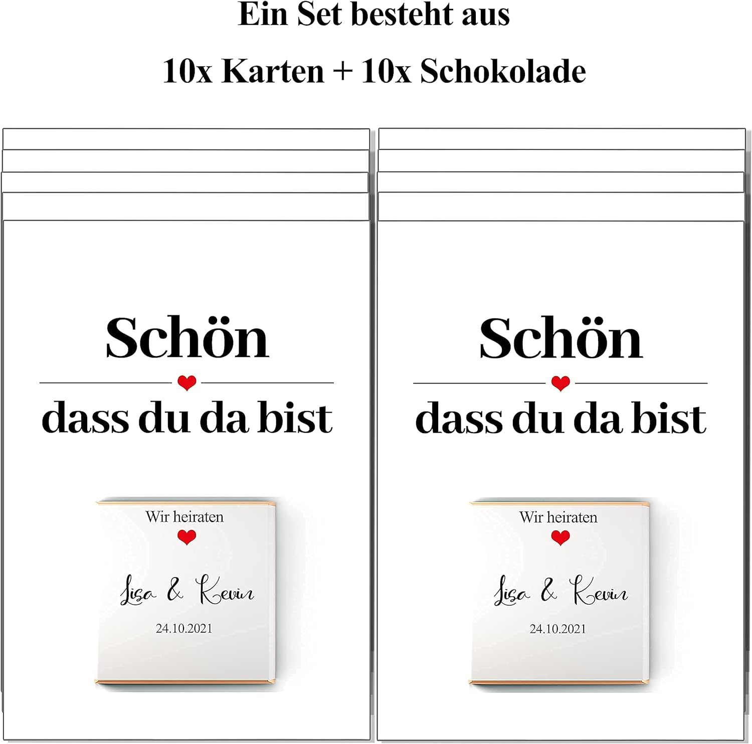 Hochzeitsgrußkarte mit Schokolade 10 Stk. - Schokoladenbotschaft - personalisierte Schokolade