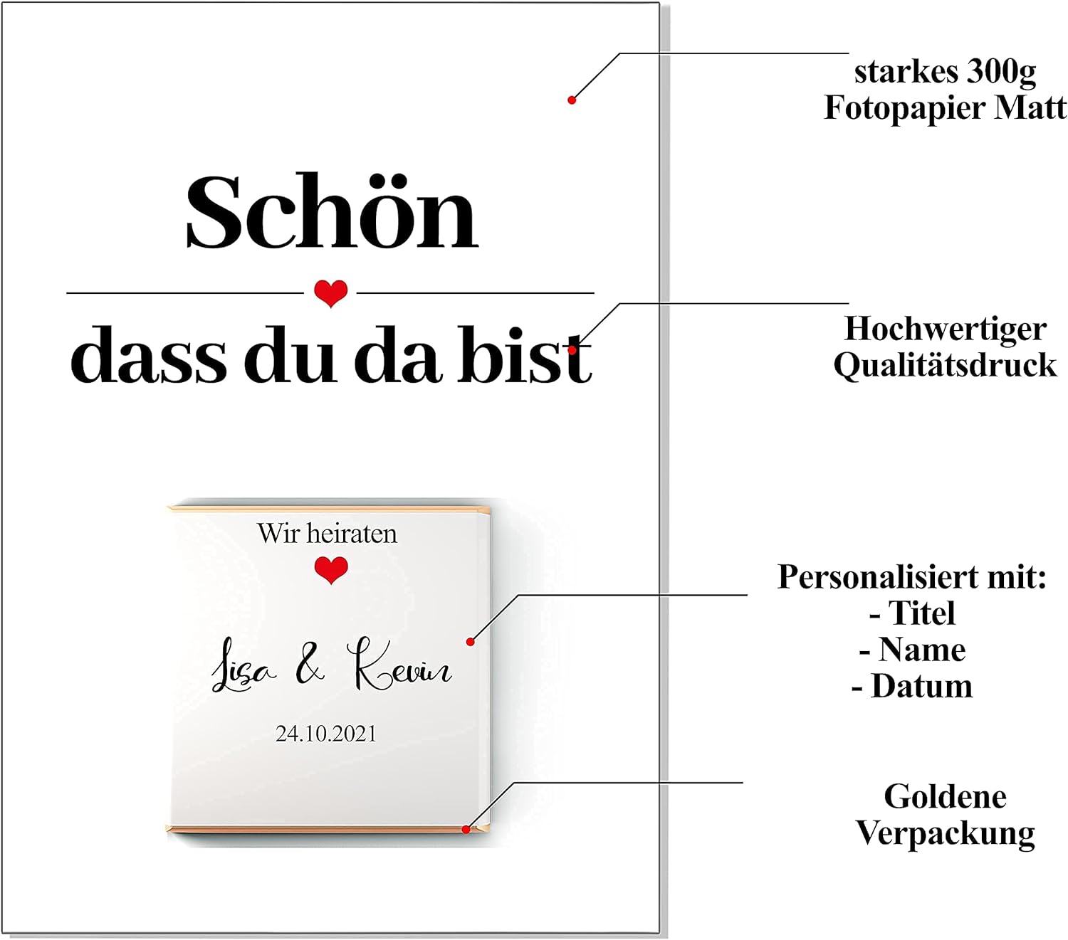 Hochzeitsgrußkarte mit Schokolade 10 Stk. - Schokoladenbotschaft - personalisierte Schokolade