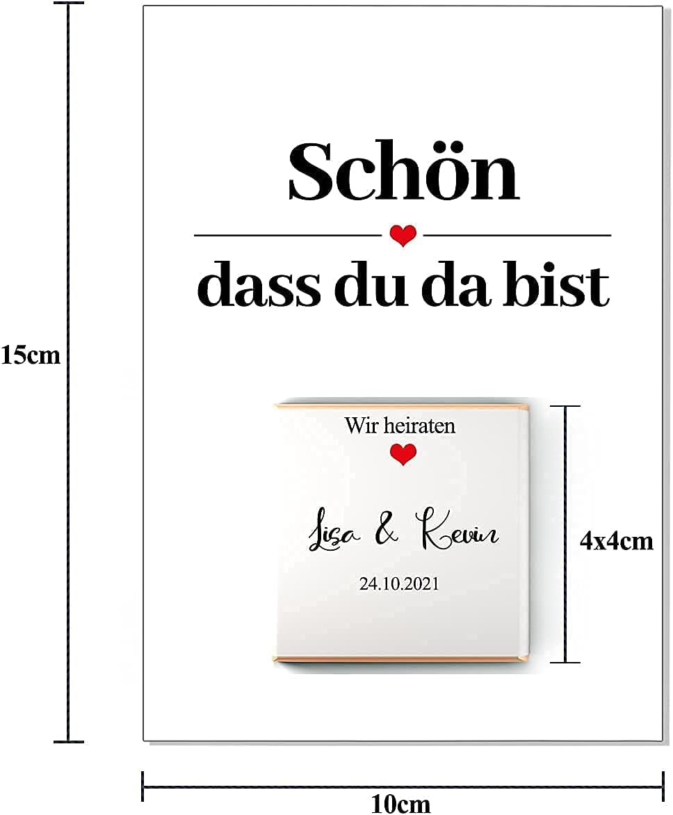 Hochzeitsgrußkarte mit Schokolade 10 Stk. - Schokoladenbotschaft - personalisierte Schokolade