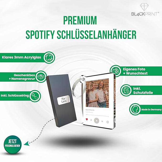 Spotify similar keychain Personalized with photo and desired text optionally with gift box