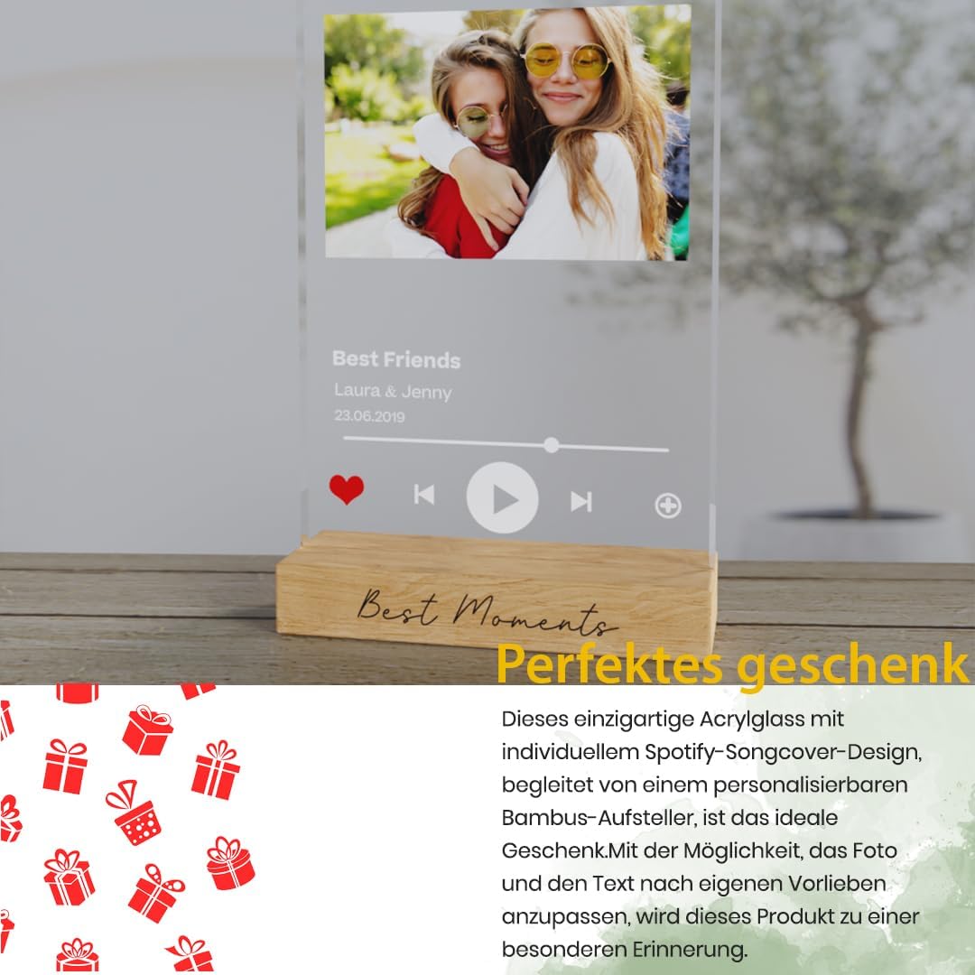 Song Cover Glas Foto aus Acrylglas - personalisiertes Spotify Glas mit Name & Bild