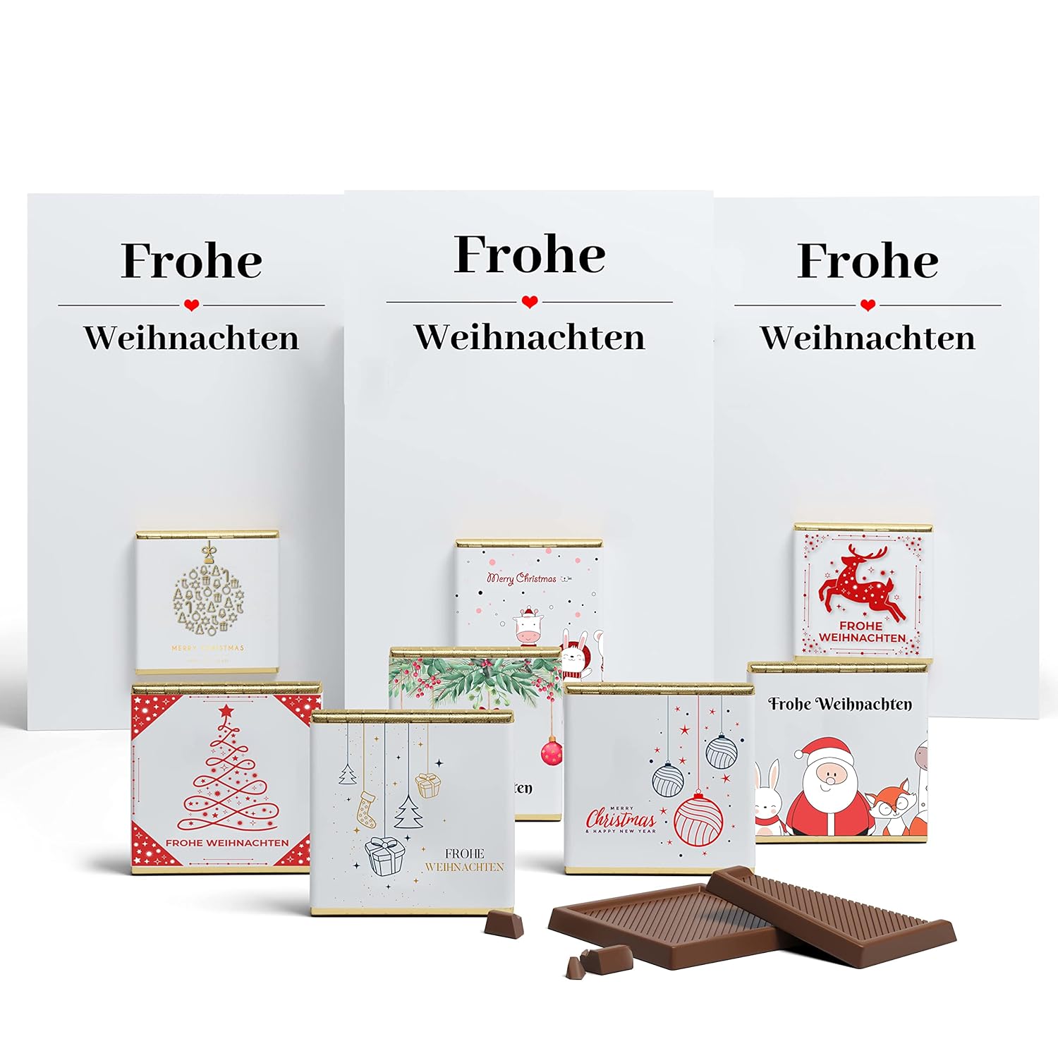 Weihnachtskarten inkl. Schokolade 8x Frohe Weihnachten Weihnachtssüßigkeiten Adventskalender