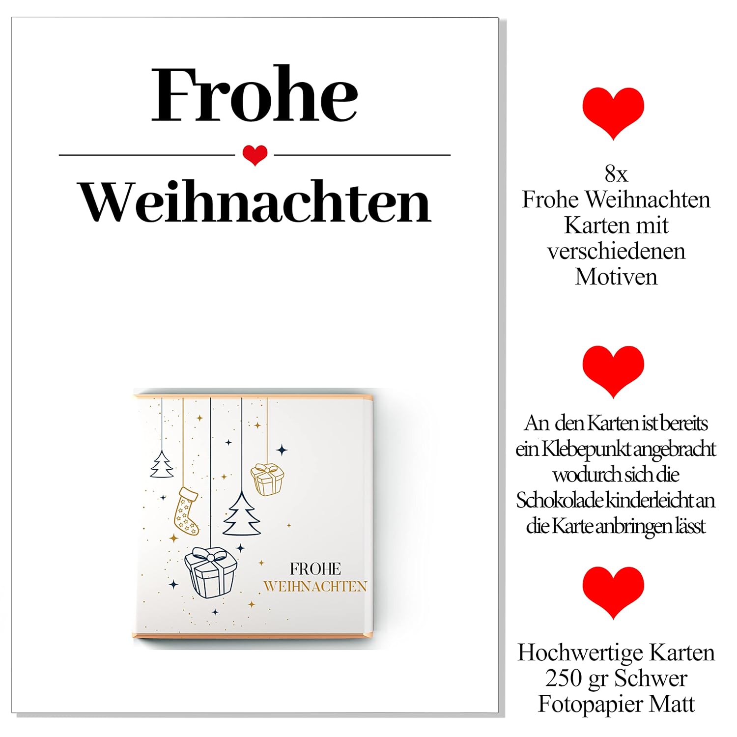 Weihnachtskarten inkl. Schokolade 8x Frohe Weihnachten Weihnachtssüßigkeiten Adventskalender