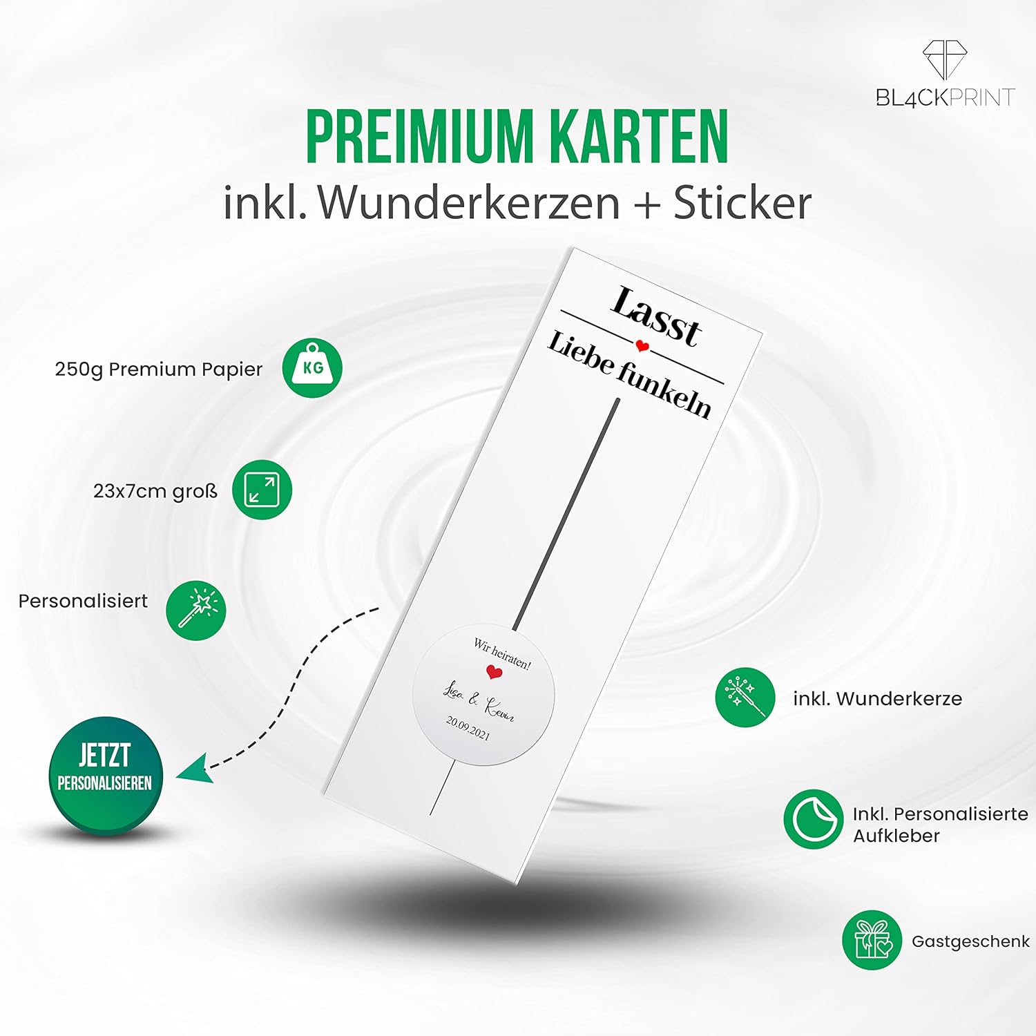 Wunderkerzenset inkl. personalisierte Sticker 20 Stk. - Hochzeitsdeko