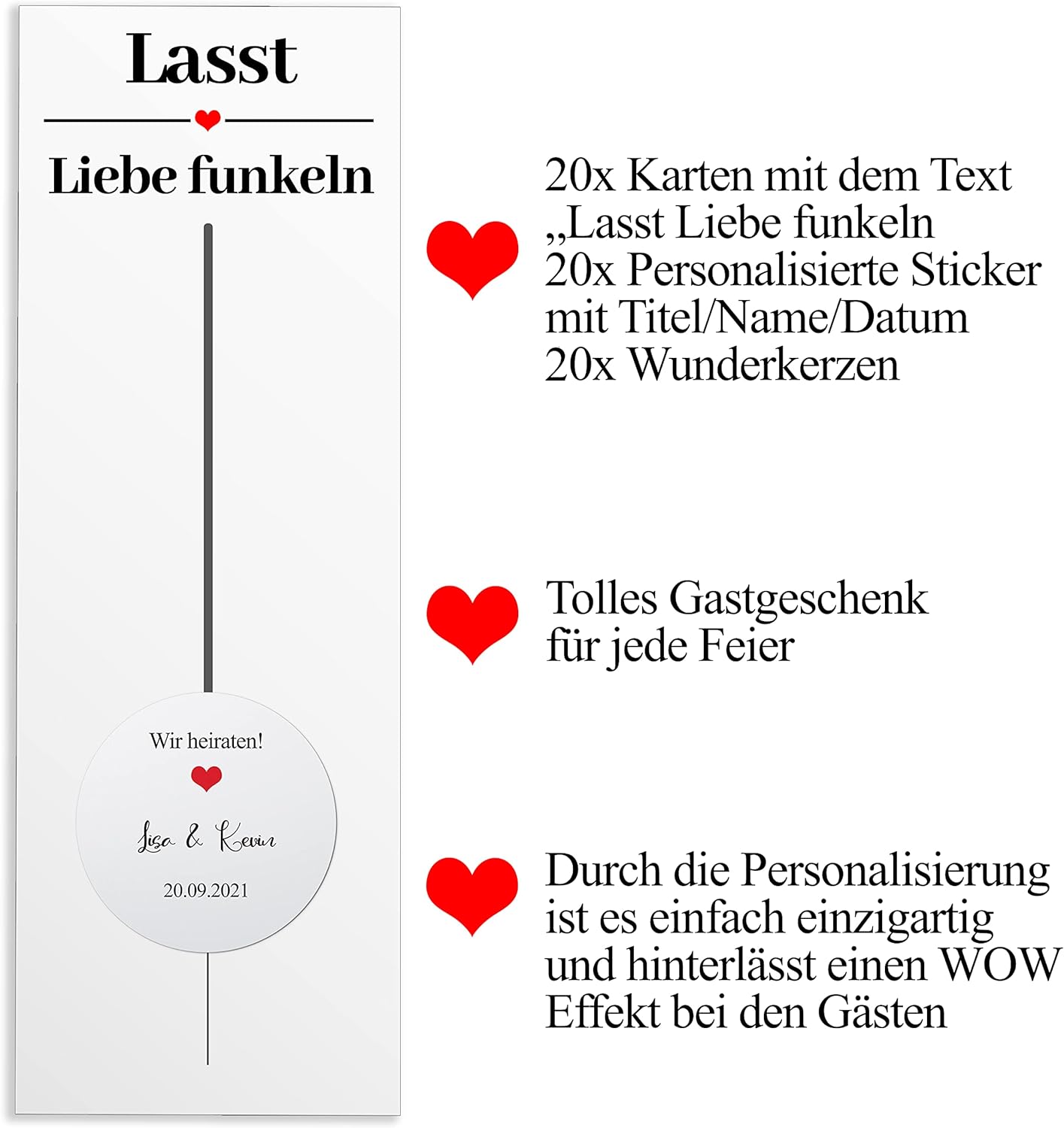 Wunderkerzenset inkl. personalisierte Sticker 20 Stk. - Hochzeitsdeko
