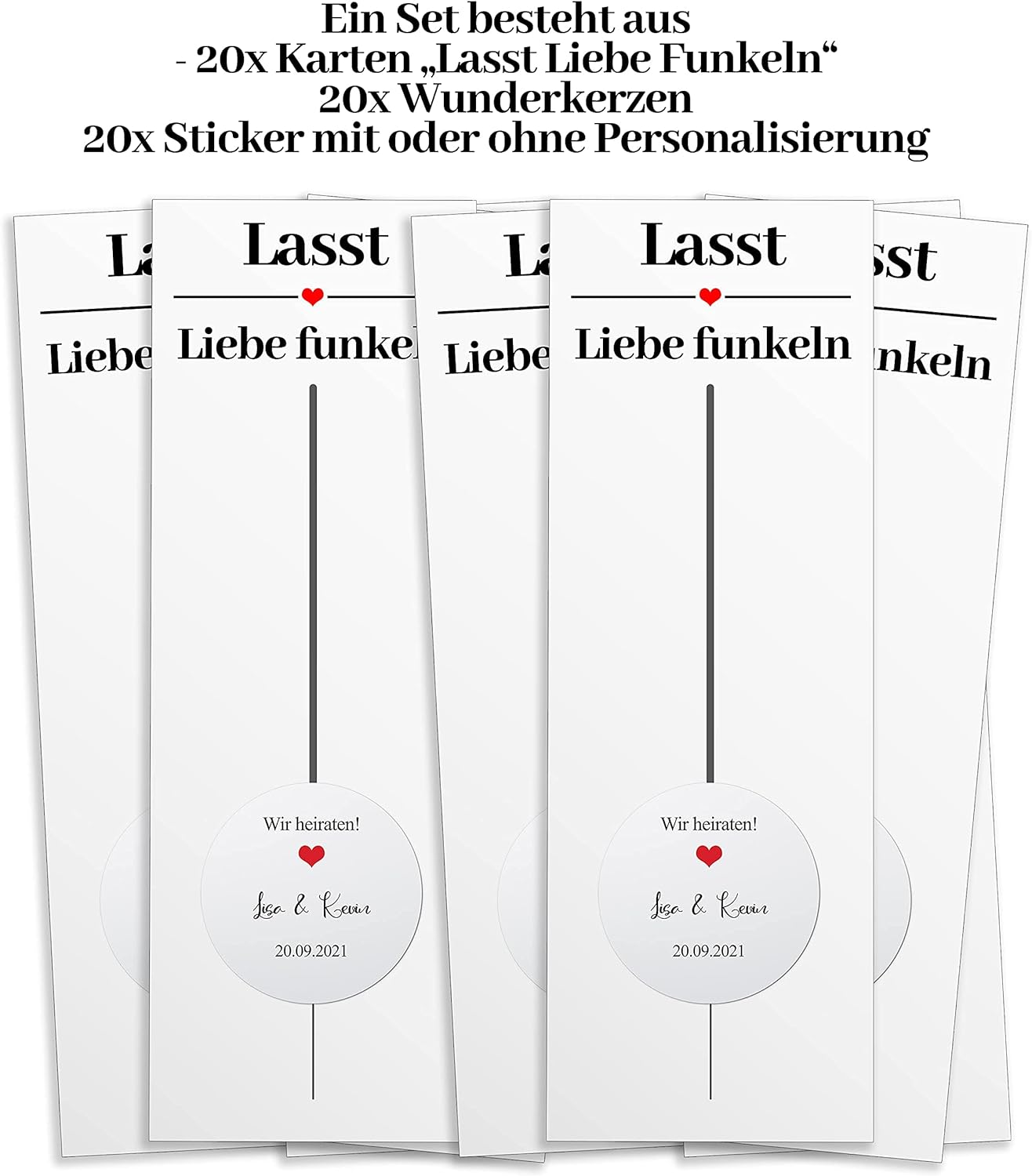 Wunderkerzenset inkl. personalisierte Sticker 20 Stk. - Hochzeitsdeko
