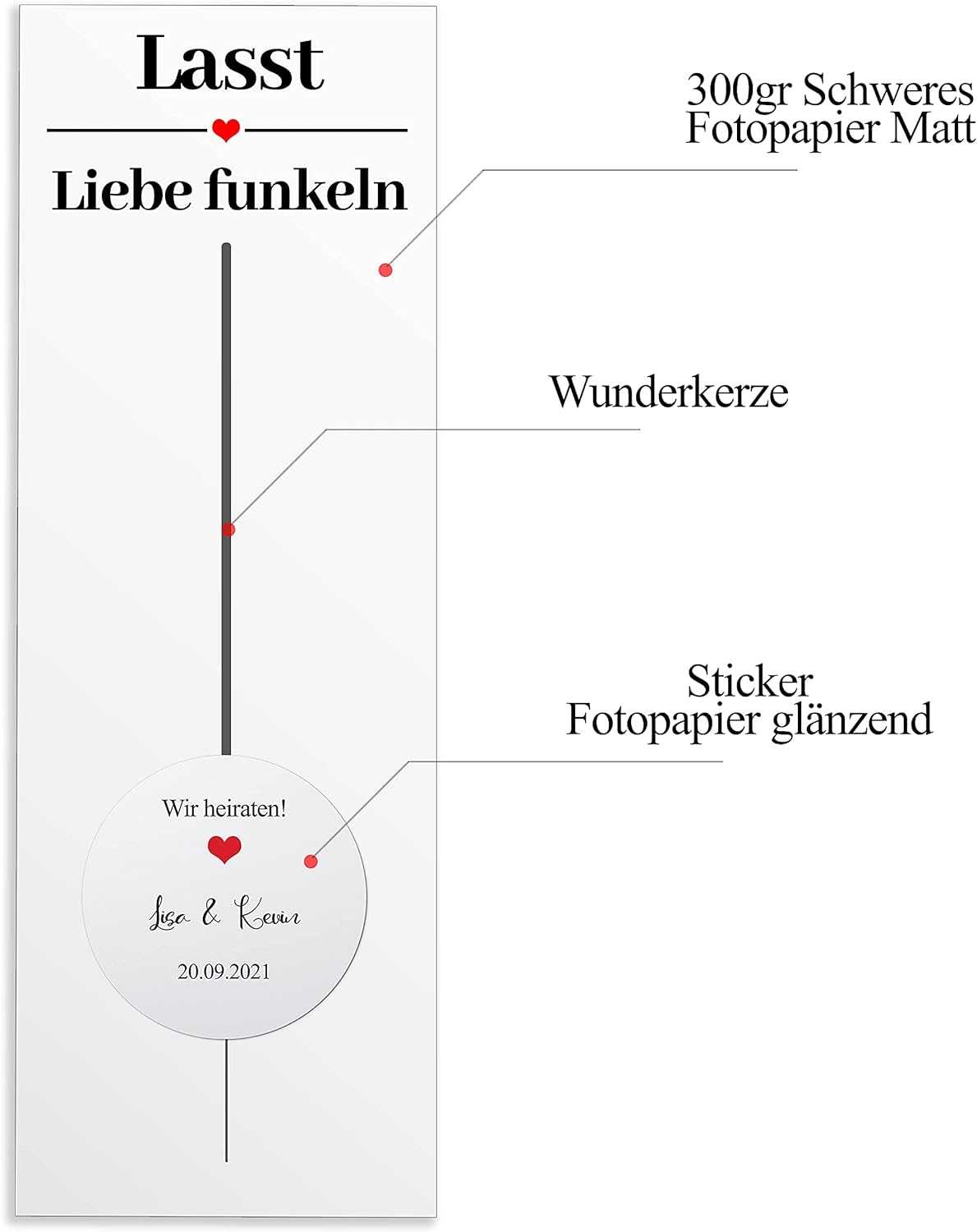 Wunderkerzenset inkl. personalisierte Sticker 20 Stk. - Hochzeitsdeko