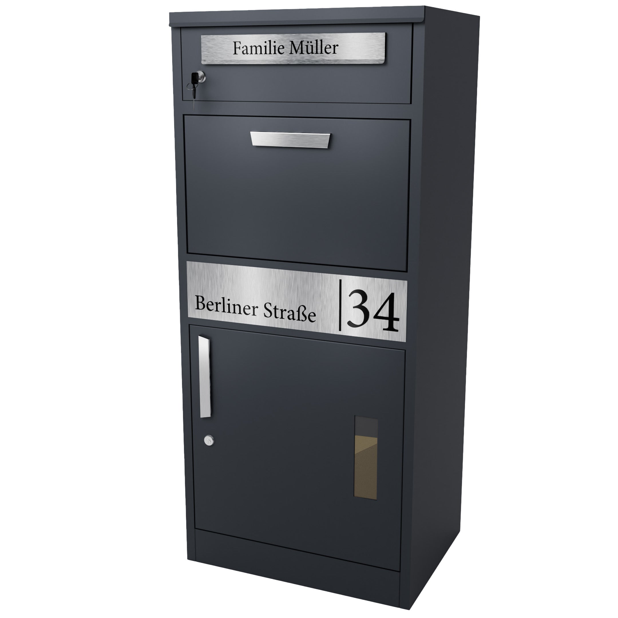 Cassetta postale con scomparto per giornali antracite Incl. 4 chiavi - cassetta postale personalizzata con cognome, via e numero civico - cassetta postale da parete di alta qualità personalizzata 