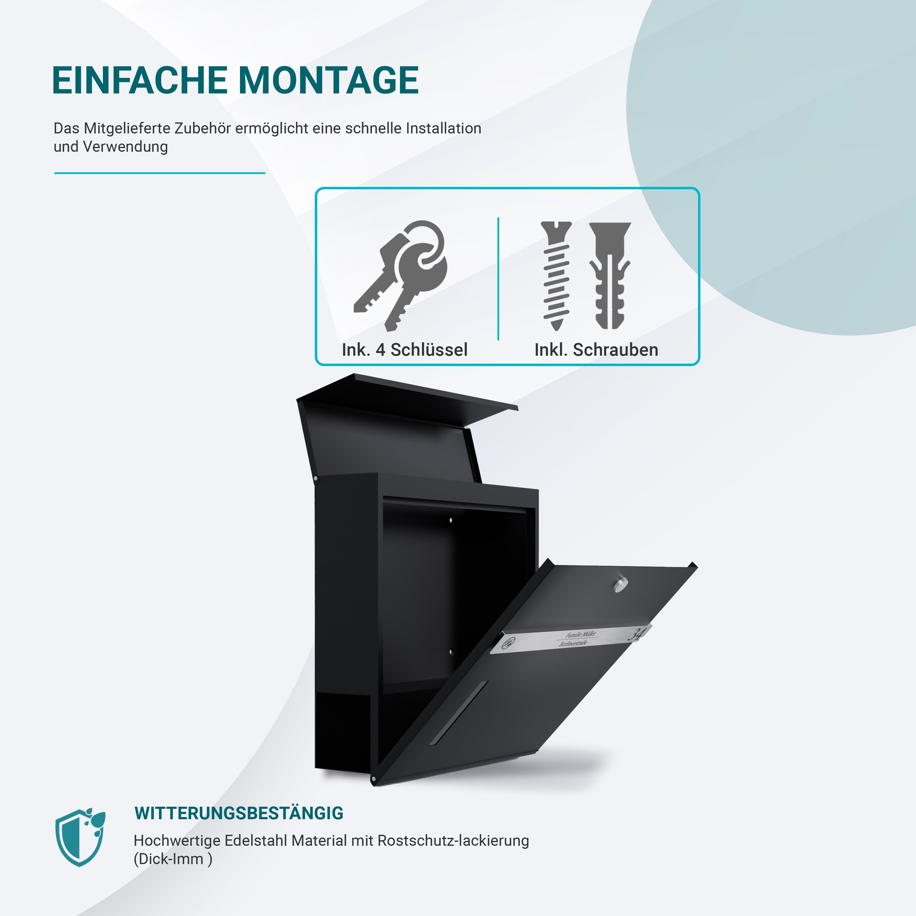 Briefkasten mit Zeitungsfach Anthrazit Inkl. 4 Schlüssel - Postkasten personalisiert mit Familienname Straße und Hausnummer - hochwertiger Wandbriefkasten personalisiert