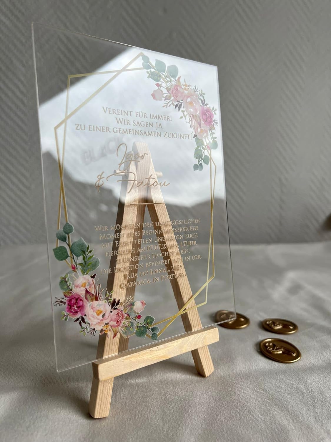 Modell 3 - Einladungskarten aus Acrylglas personalisierbar - Plexiglasscheiben für Hochzeitseinladung