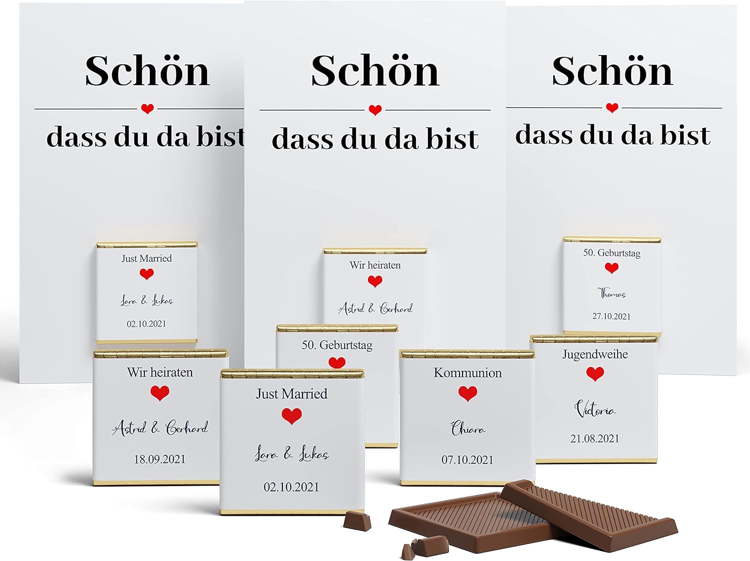 Hochzeitsgrußkarte mit Schokolade 10 Stk. - Schokoladenbotschaft - personalisierte Schokolade