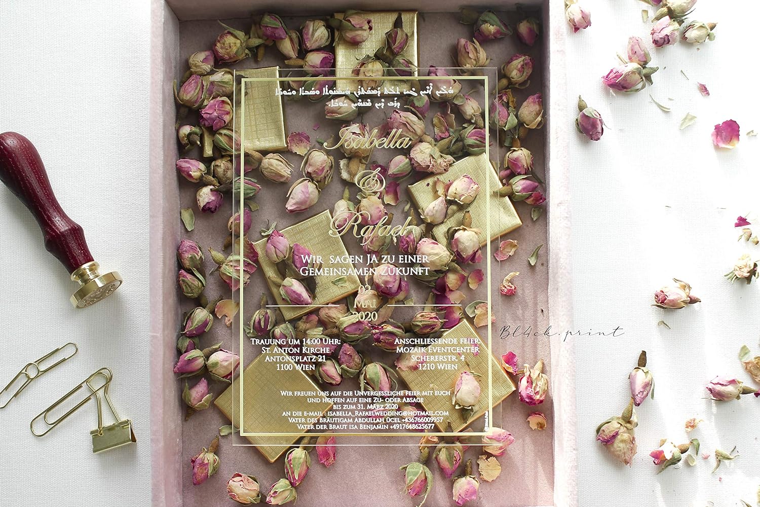 Modell 2 - Einladungskarten aus Acrylglas personalisierbar - Plexiglasscheiben für Hochzeitseinladung