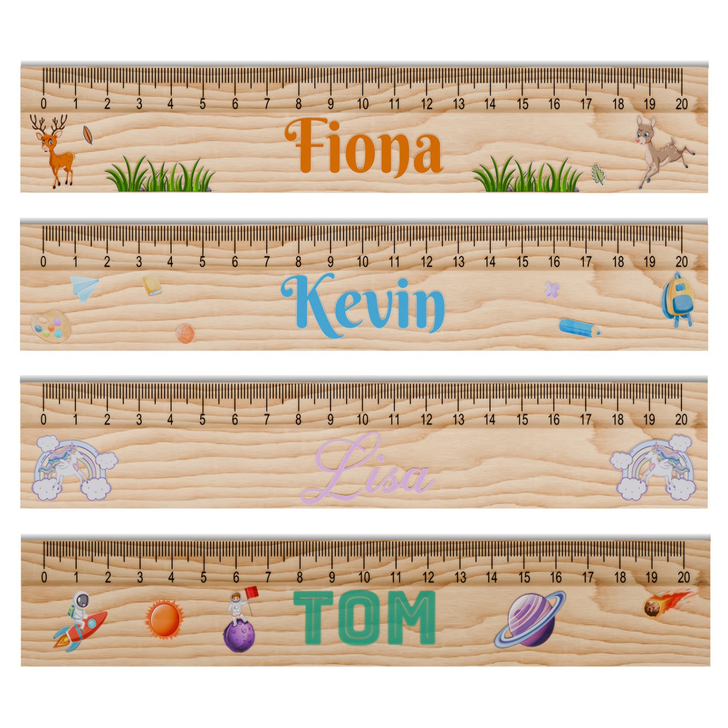 Personalisiertes Lineal zur Einschulung mit Name - Verschiedene Motive - 20cm Holz Lineal - Geschenk für den Schulanfang zur Schuleinführung - für Mächden und Jungen