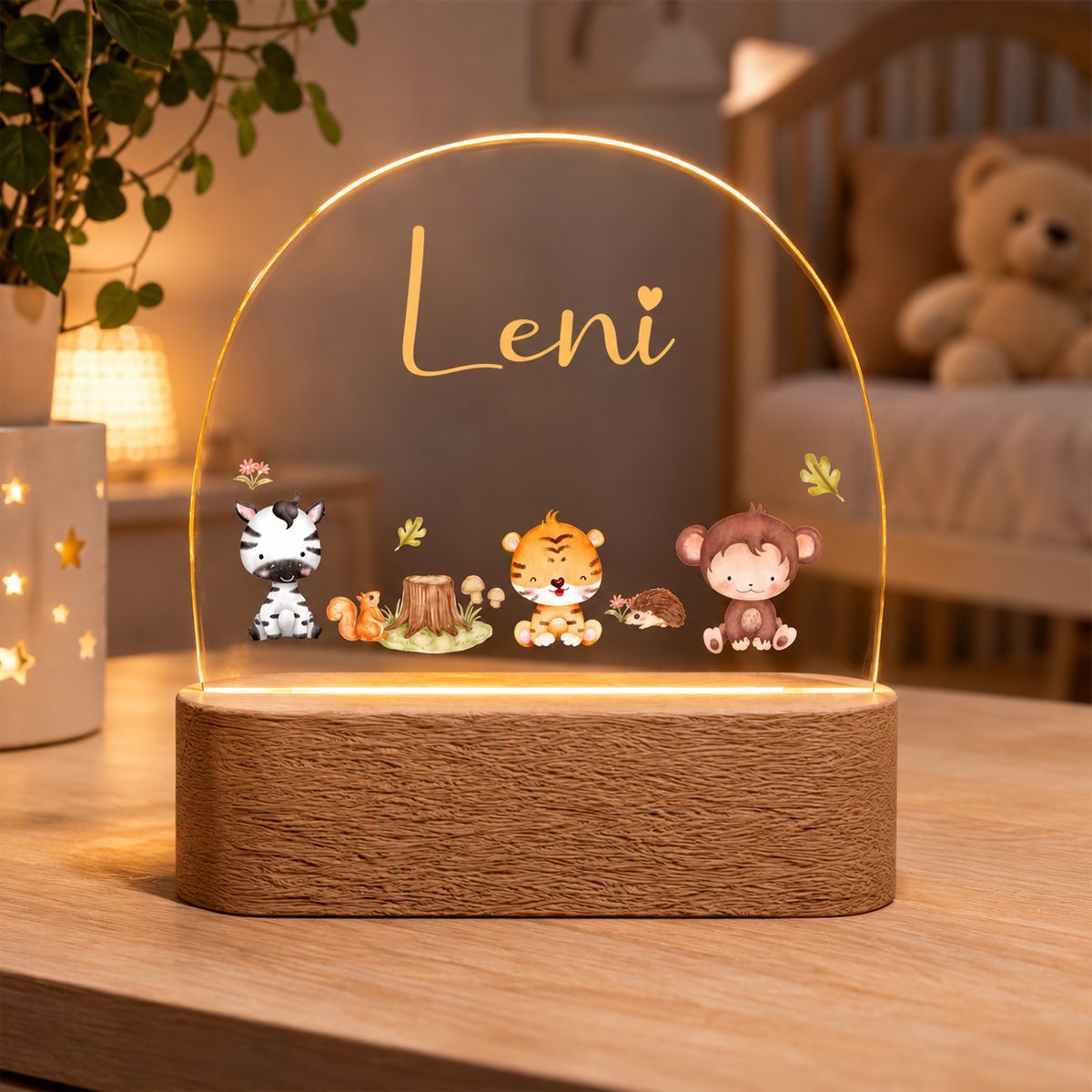 Nachtlicht Waldtiere mit Name im Kinderzimmer